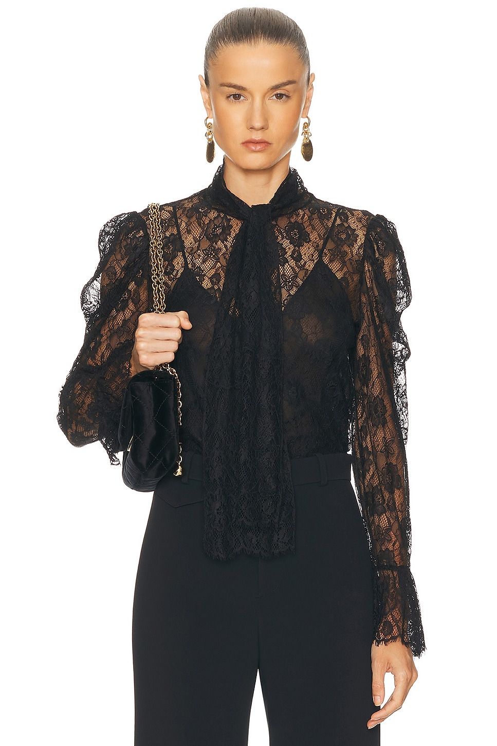 Jacquard Flower Lace Blouse - 1