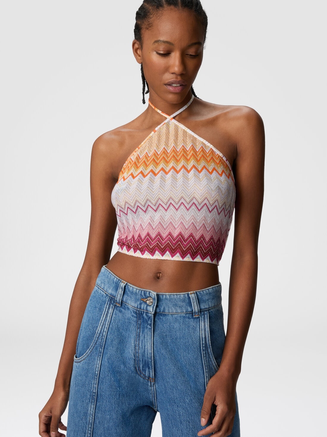 Lamé zigzag viscose blend top with halter neckline - 4