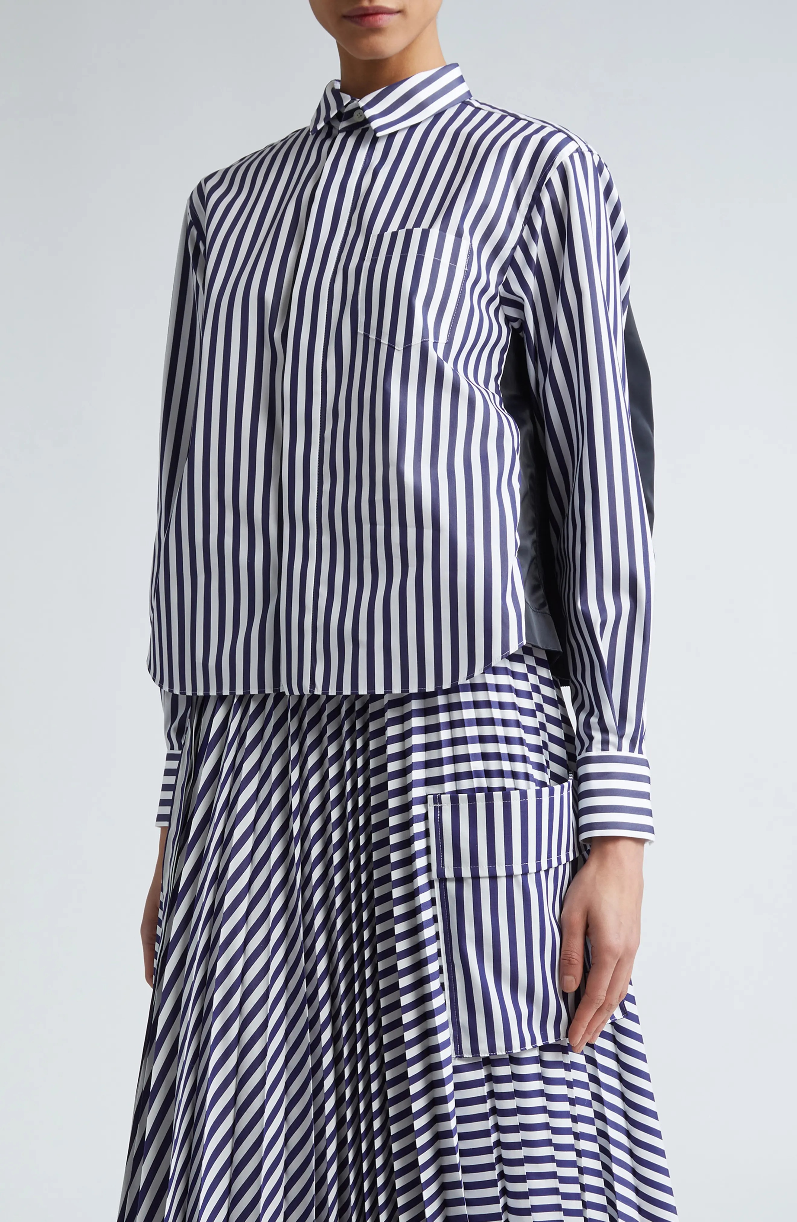 Stripe Poplin & Nylon Twill Button-Up Shirt - 1