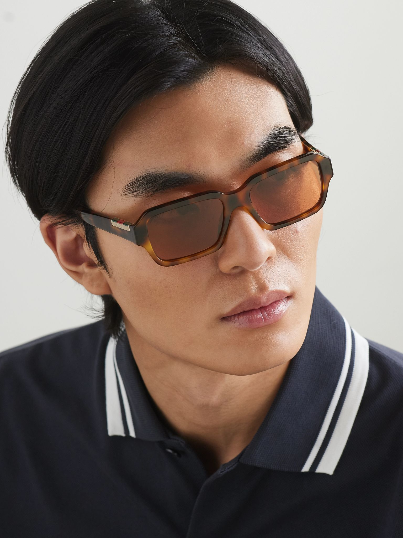 Rectangular-Frame Tortoiseshell Recycled-Acetate and Enamelled Gold-Tone Sunglasses Tortoiseshell - 2