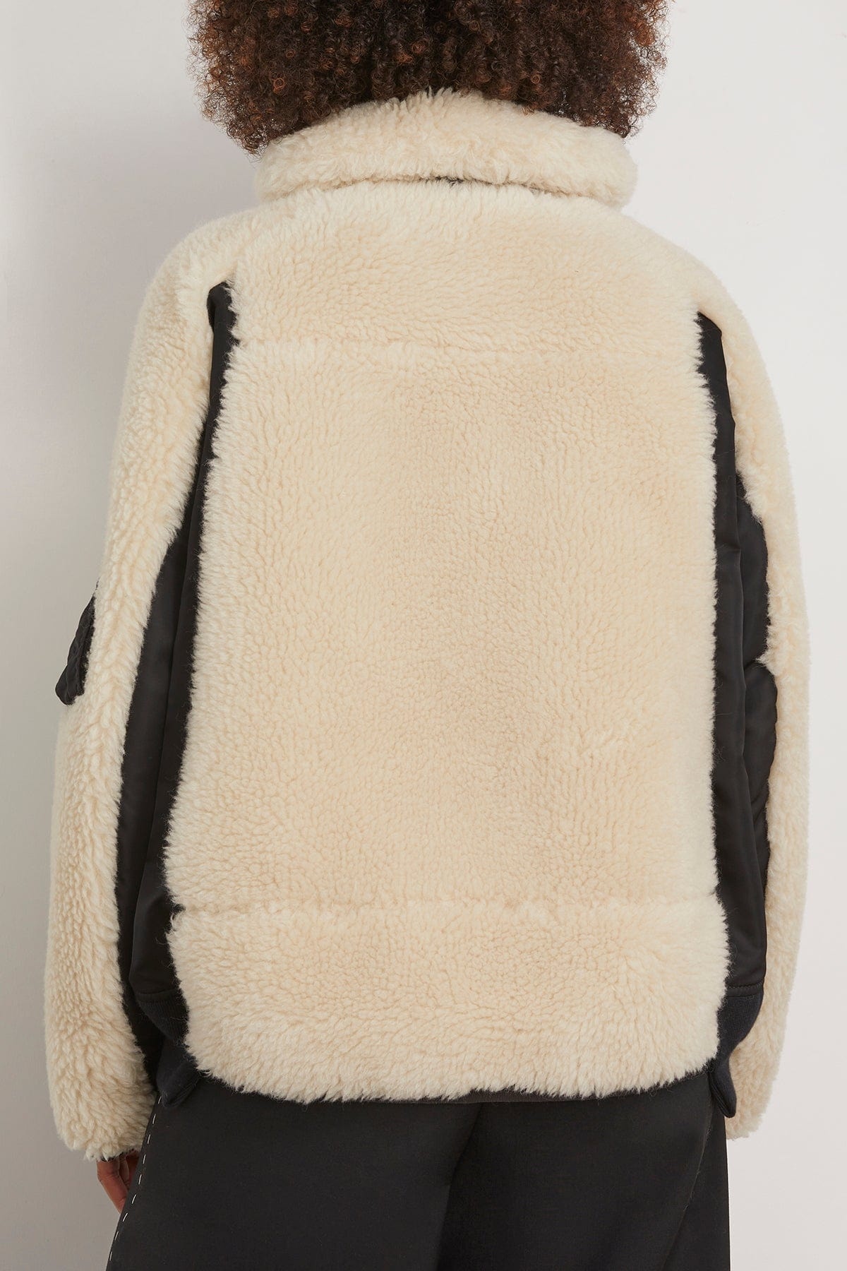 sacai Faux Shearling x Nylon Twill Blouson in Black/Ecru