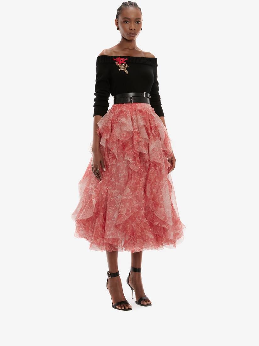 Off-the-shoulder Embroidered Knit Top in Black - 3