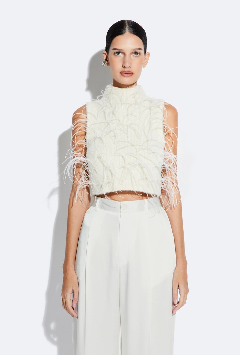 LAPOINTE Knit Tank With Feathers outlook