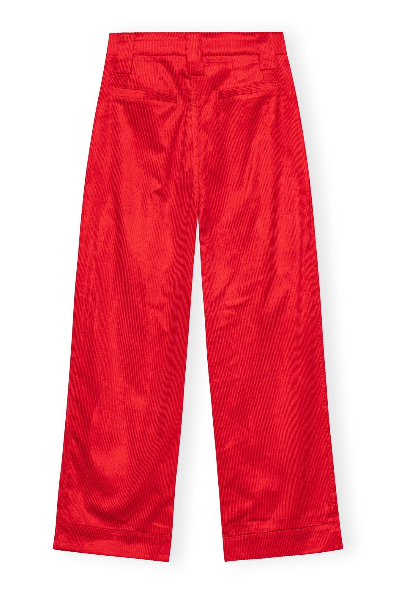 RED SHINY CORDUROY LOOSE PLEAT PANTS - 1