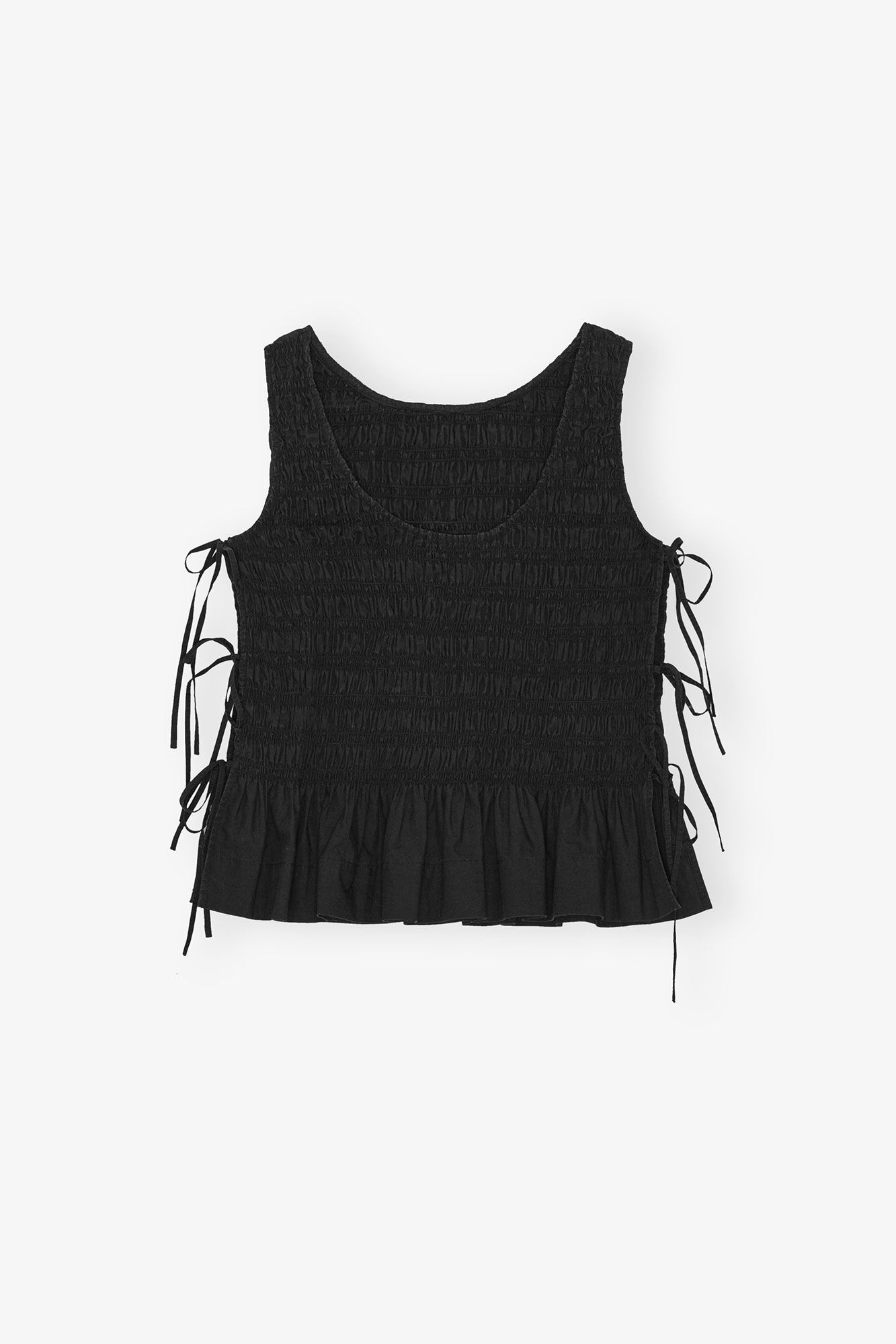 BLACK COTTON SMOCK TIE TOP - 6