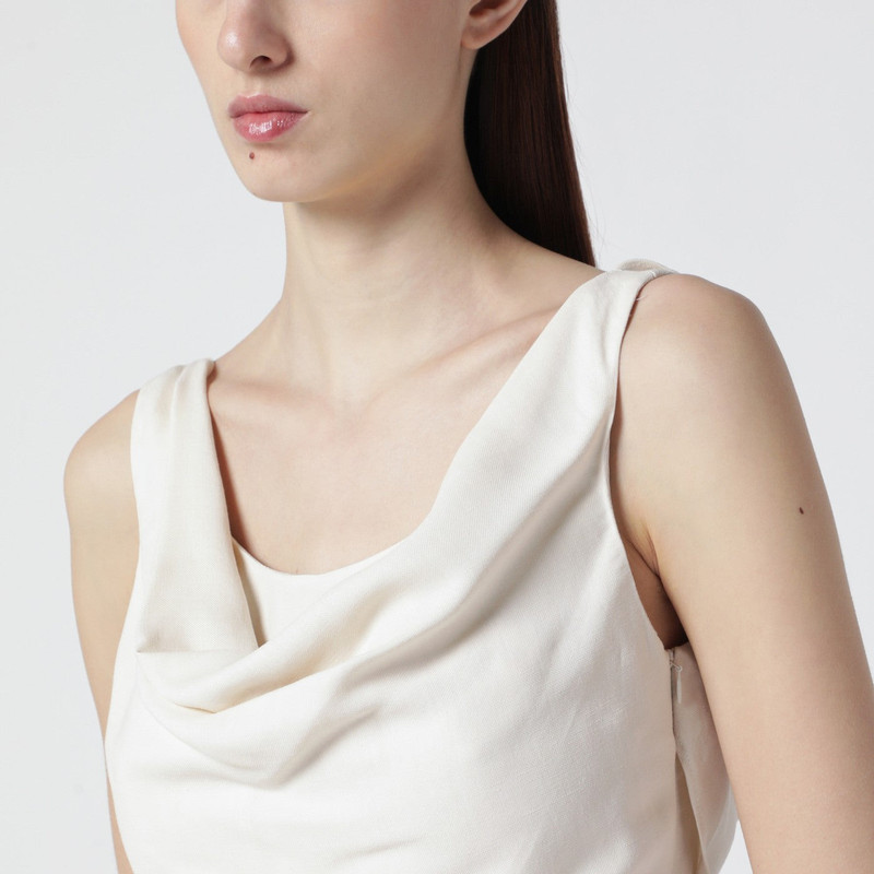 Cream-colored top in Fluid viscose and linen twill 4