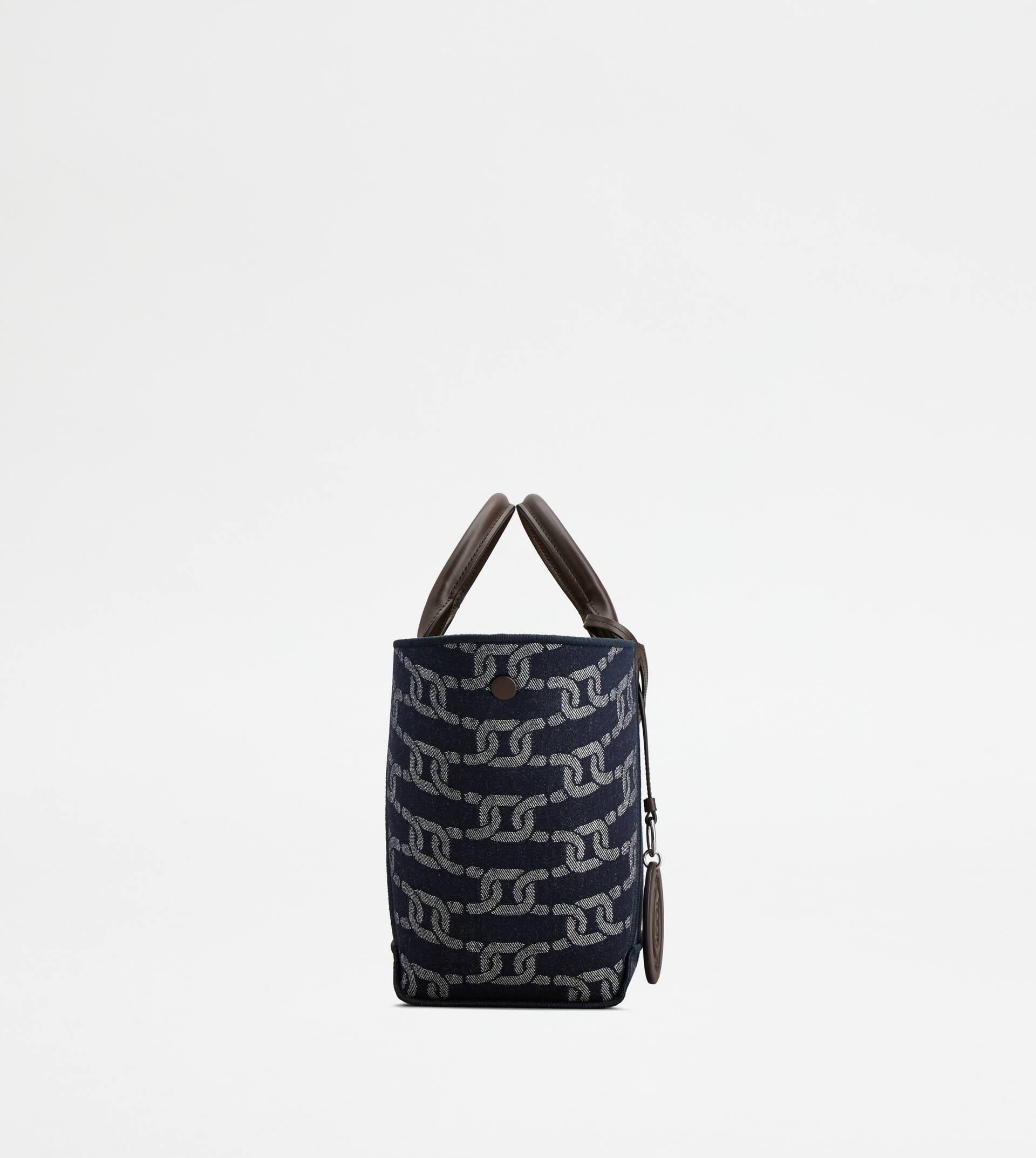 TOD'S DOUBLE UP SHOPPING BAG IN DENIM AND LEATHER SMALL - BROWN, BLUE - 2