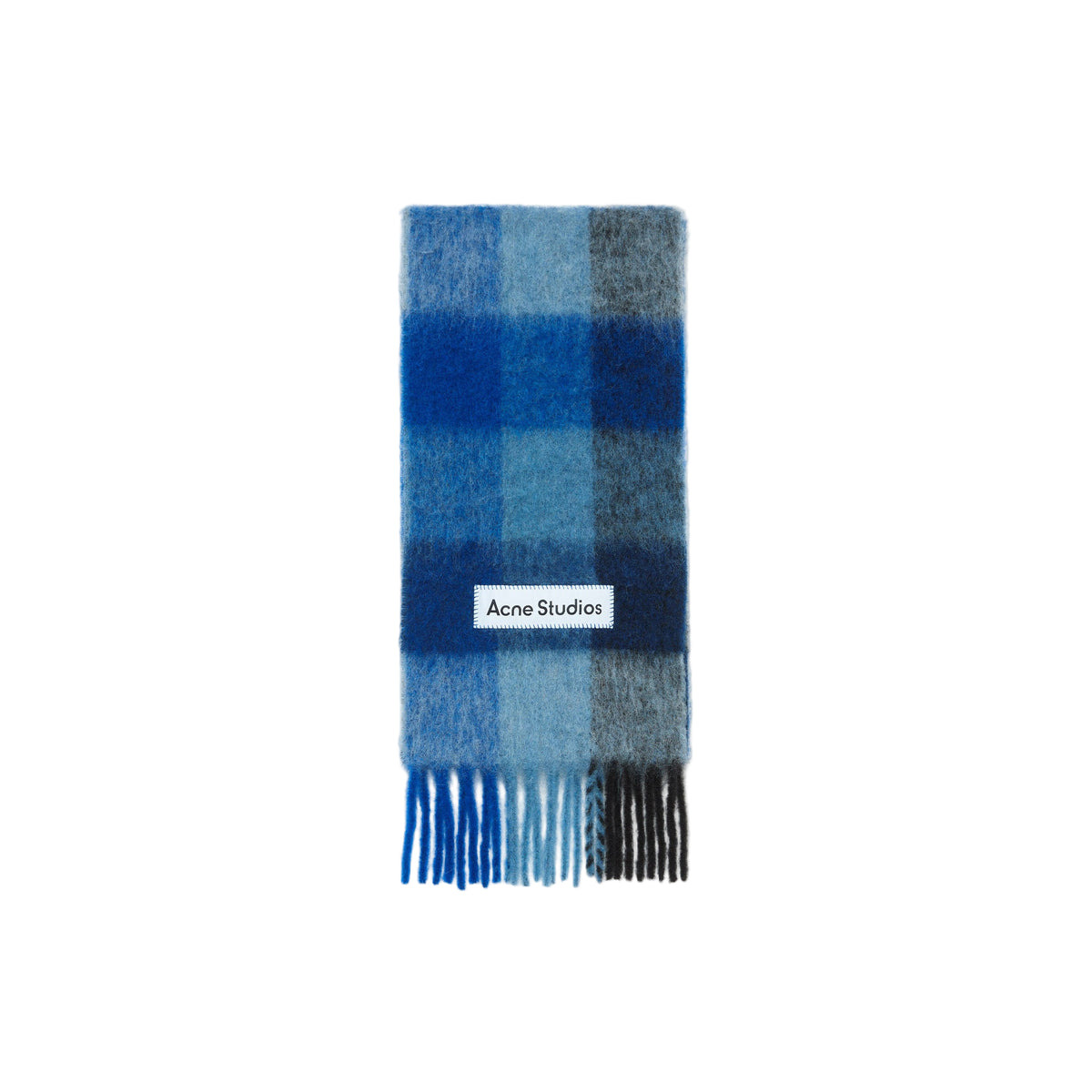 MOHAIR CHECKED SCARF (DARK NAVY/BLACK/BLUE) - 1