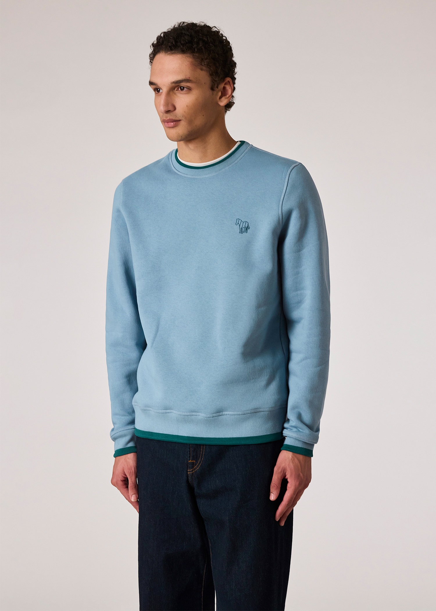 Powder Blue Broadstripe 'Zebra' Sweatshirt with Contrast Tipping - 3