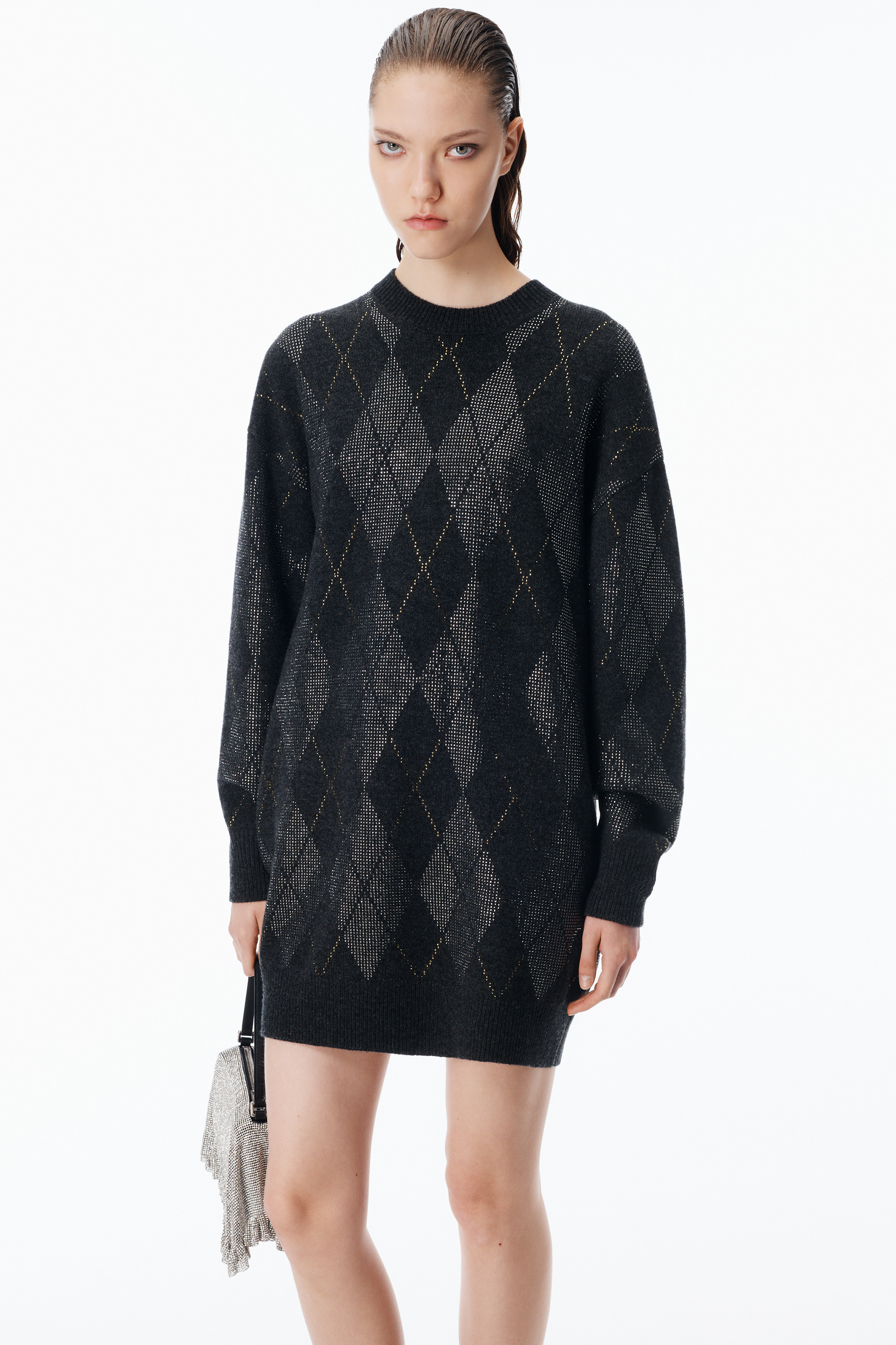 Crystal Hotfix Argyle Wool-Blend Dress - 3