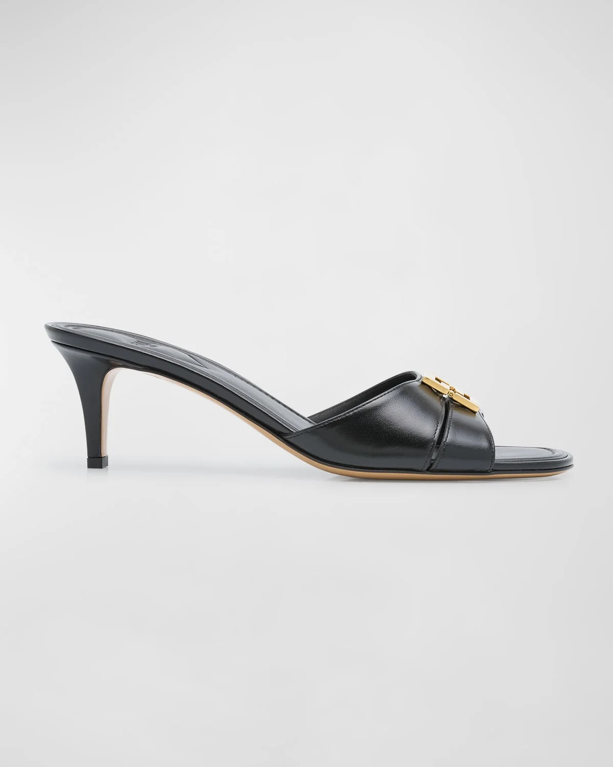 Fold Leather Kitten-Heel Sandals - 1