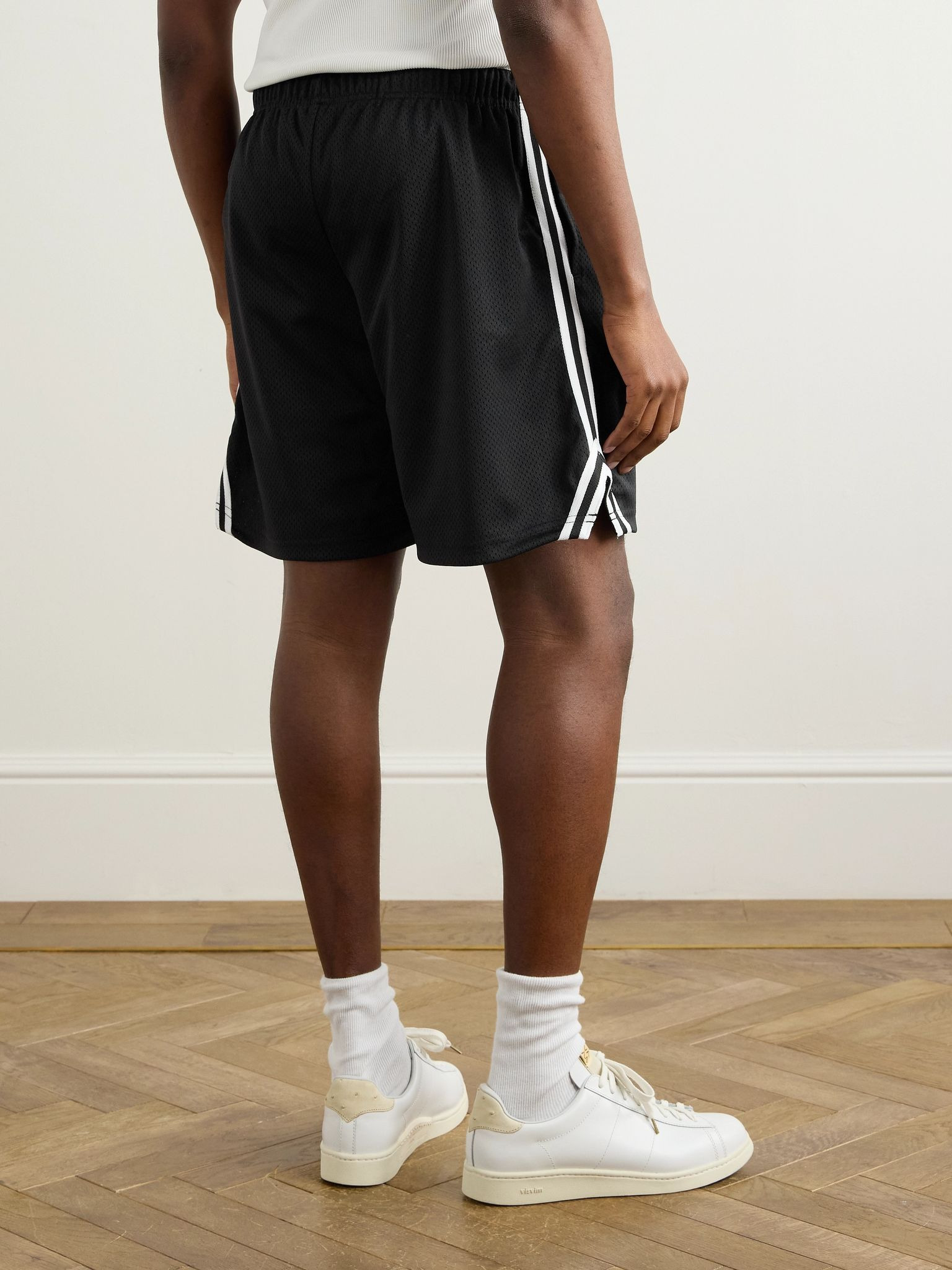 Venice Court Wide-Leg Logo-Print Webbing-Trimmed Mesh Shorts Black - 4