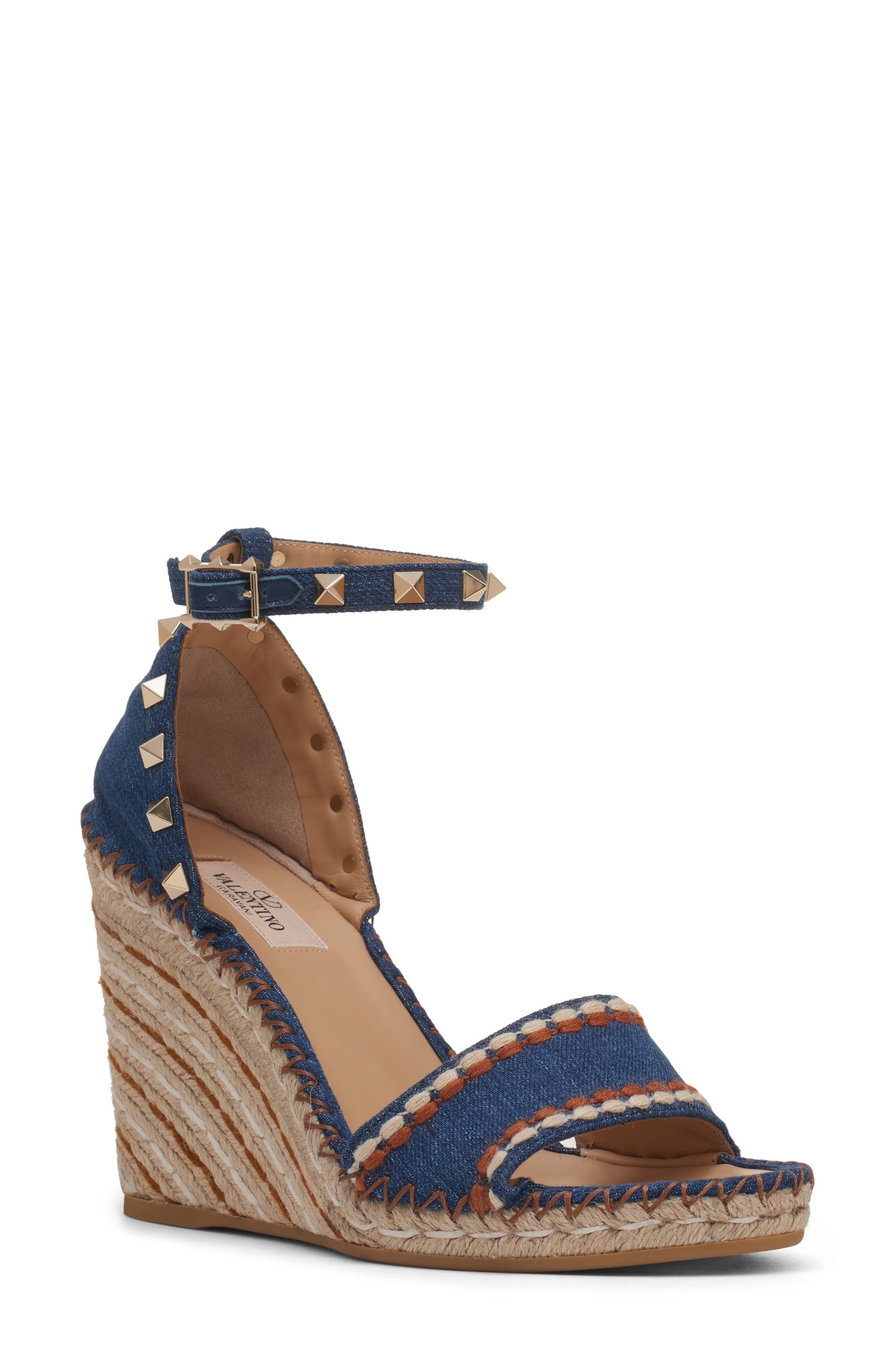 Valentino Garavani Rockstud Espadrille Wedge Sandal in Bright Blue at Nordstrom - 1