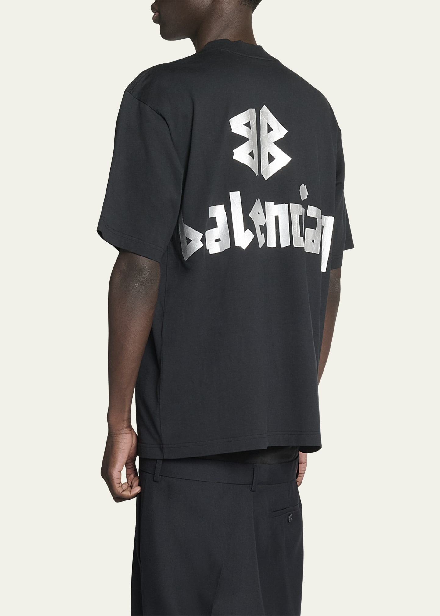 BALENCIAGA Men's Taped-Logo Distressed T-Shirt