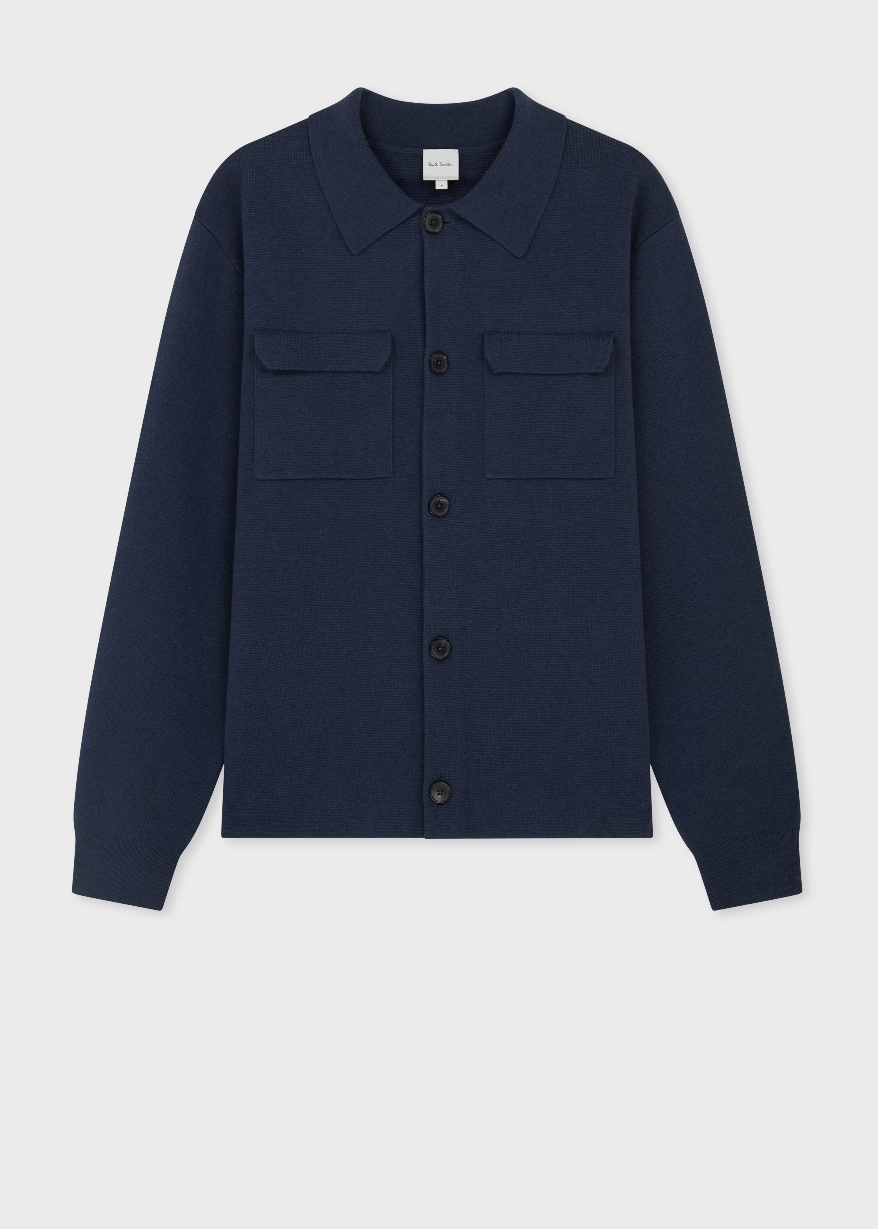 Navy Merino-Cotton Patch-Pocket Cardigan - 1
