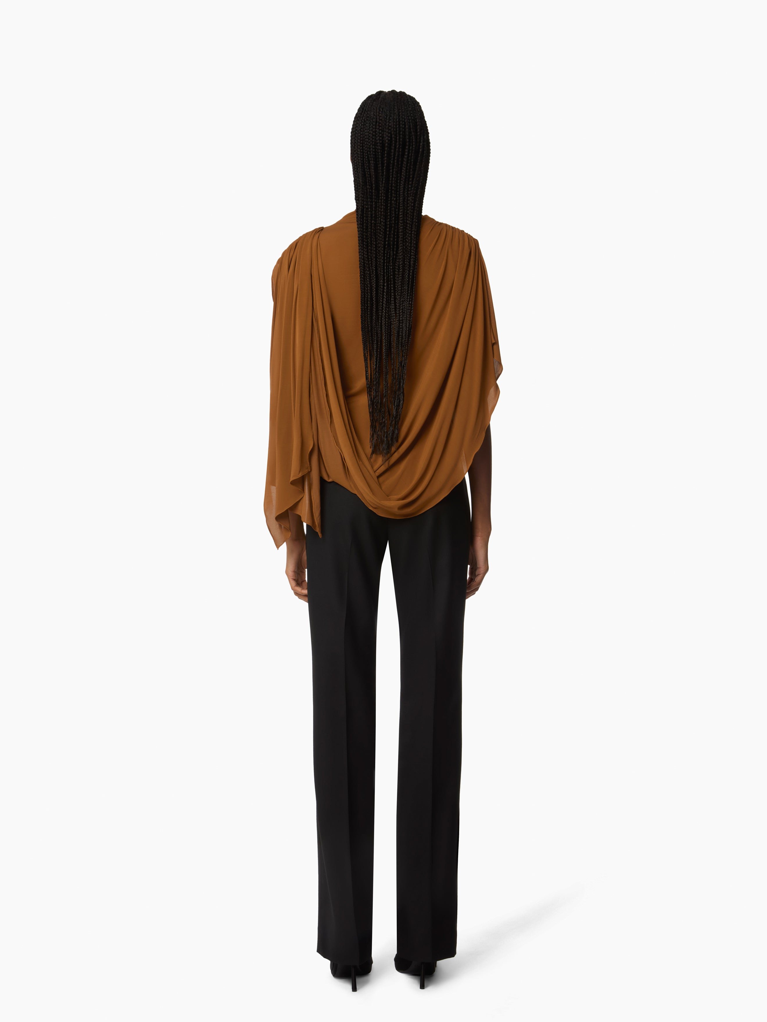 Brown Highneck Fluid Draped Top - 4
