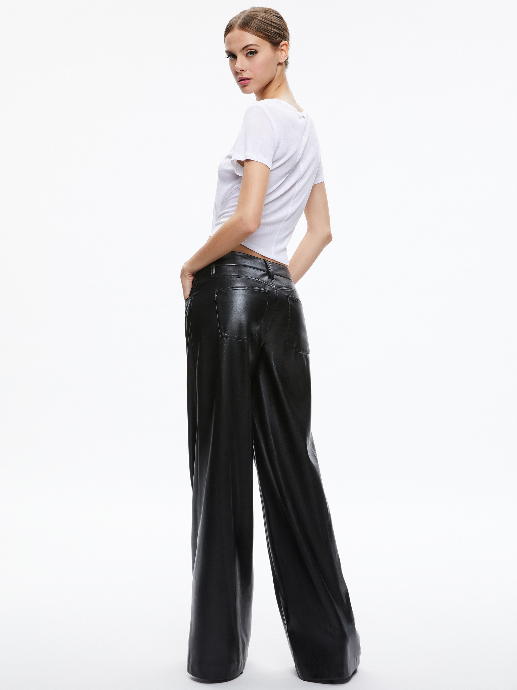 TRISH VEGAN LEATHER WIDE LEG PANT - 3