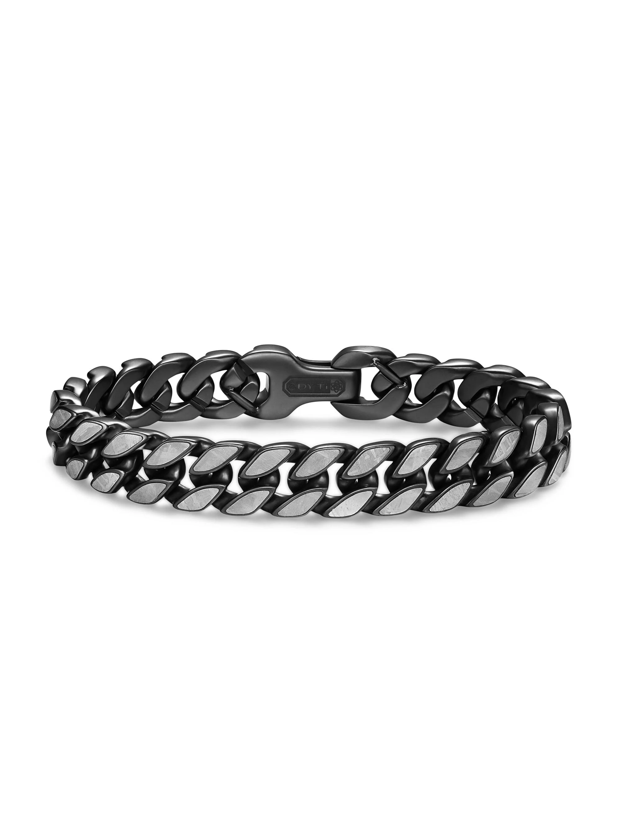 Men's Curb Chain Bracelet in Black Titanium - Meteorite - 1