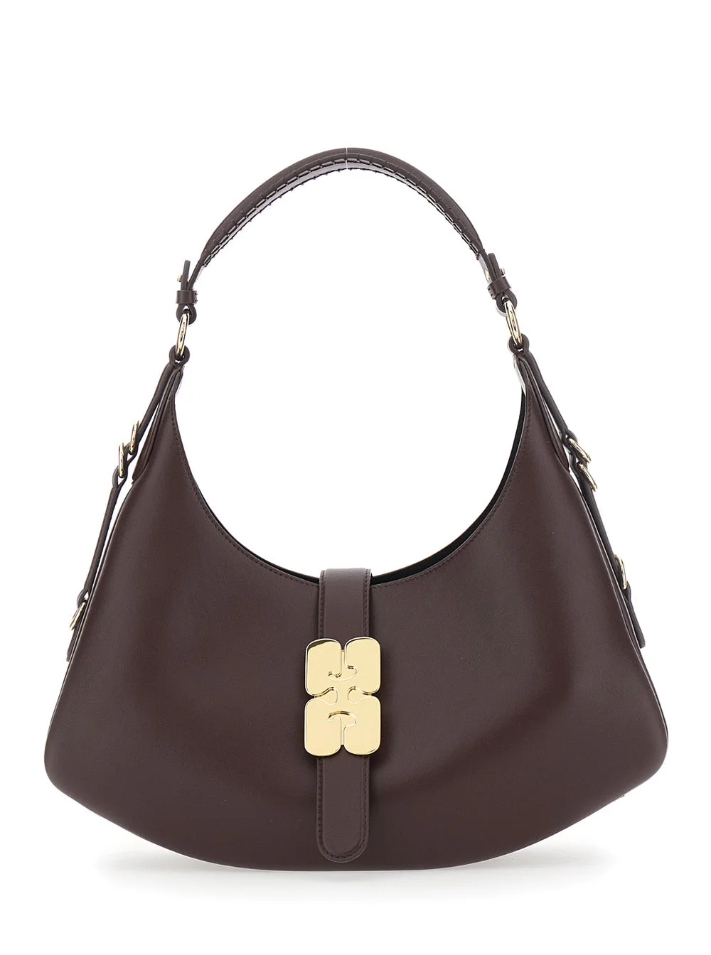 Ganni Women 'Kat Small' Brown Crossbody Bag With Adjustable Handle And Logo Plaque On The Front In L - 1