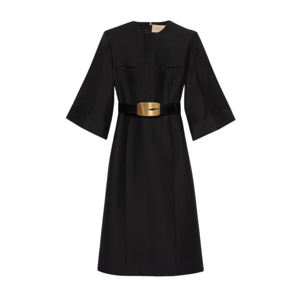 Soft Wool Silk Midi Dress with Leather G Belt - 1