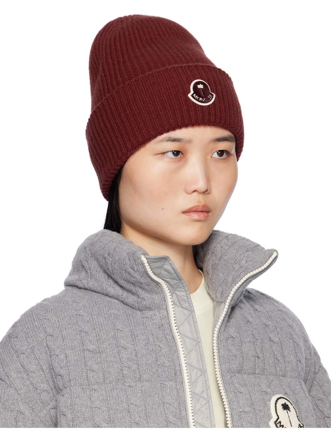 Moncler x Palm Angels Burgundy Logo Beanie - 2
