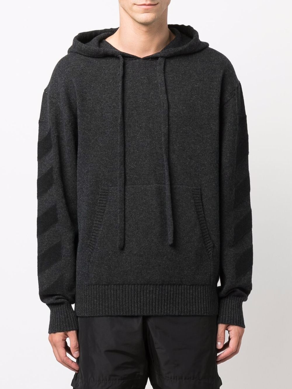 diagonal stripe pattern knitted hoodie - 3