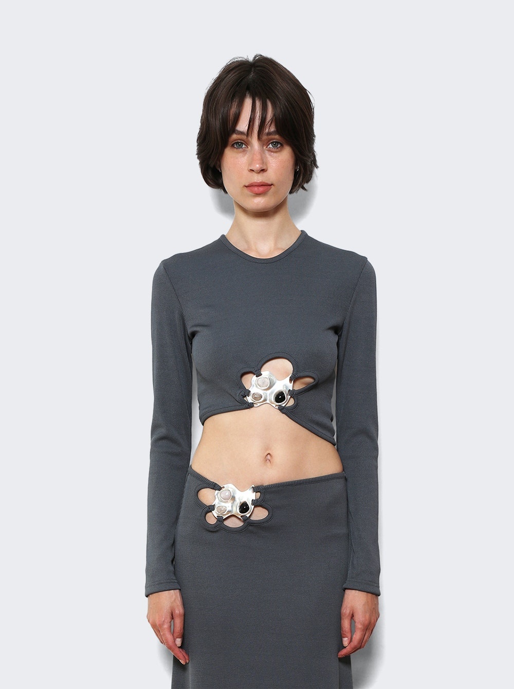 Trio Stone Cropped Top Grey - 3