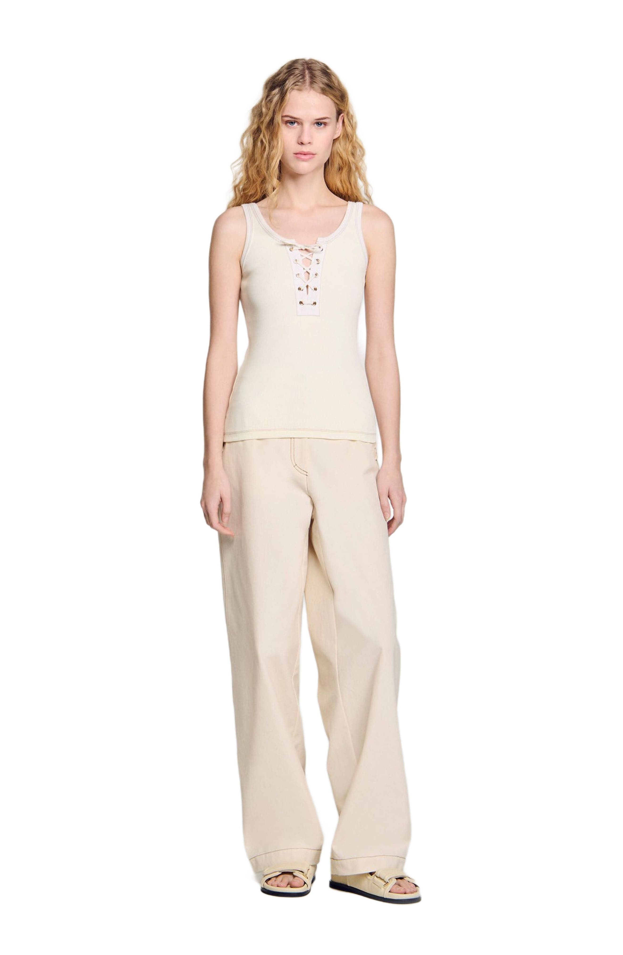 SANDRO Lace-up vest top in Ecru at Nordstrom - 2