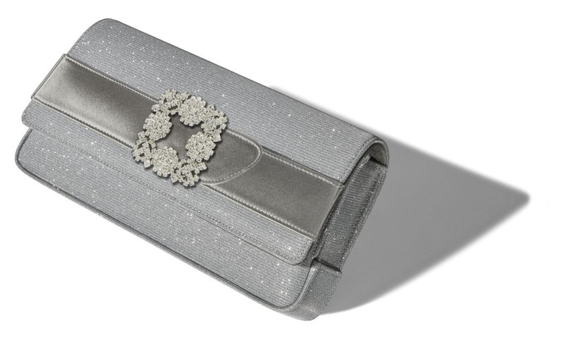 Manolo Blahnik Silver Glitter Jewel Buckle Clutch outlook