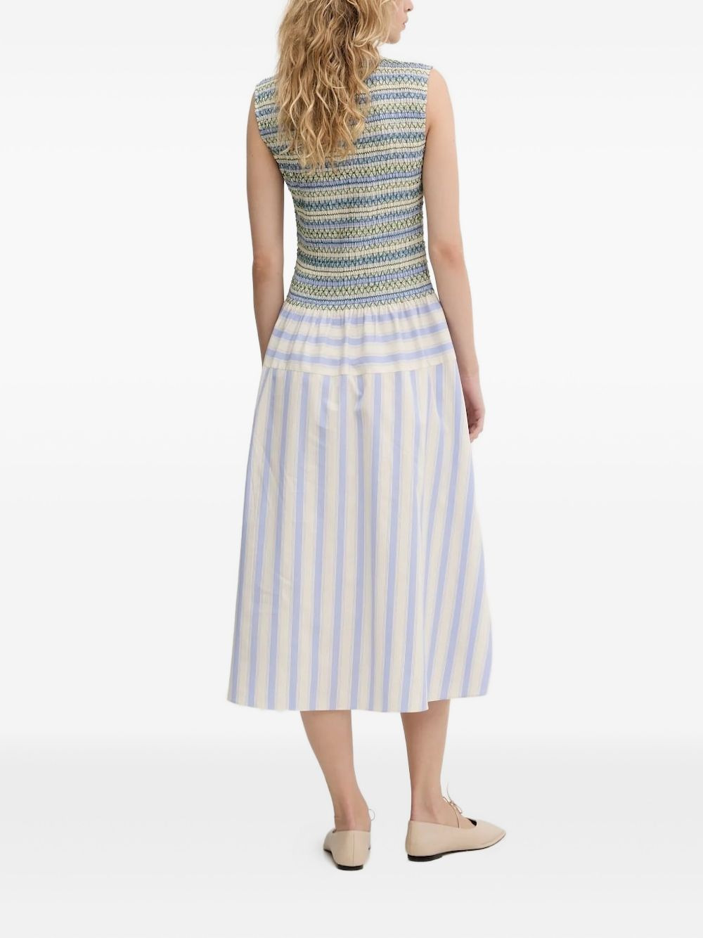 smocked striped midi dress - 2