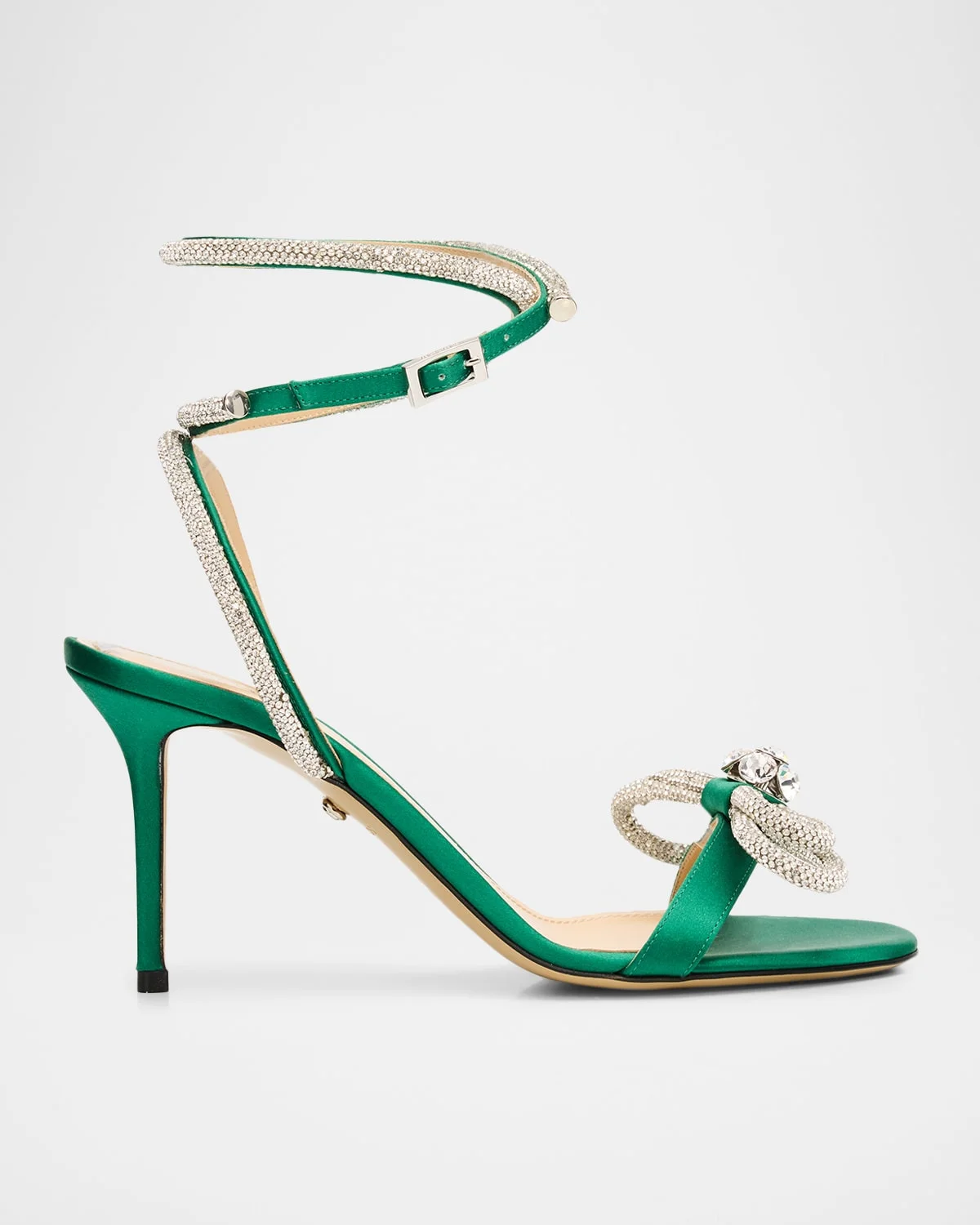 85mm Strass Double Bow Satin Ankle-Strap Sandals - 1