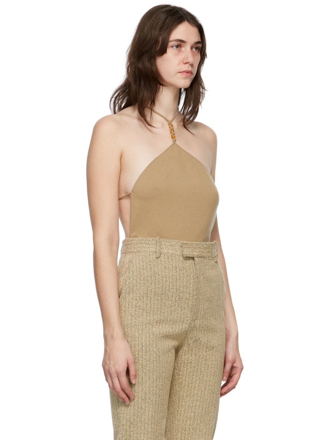 Beige Cashmere Halter Bodysuit - 2