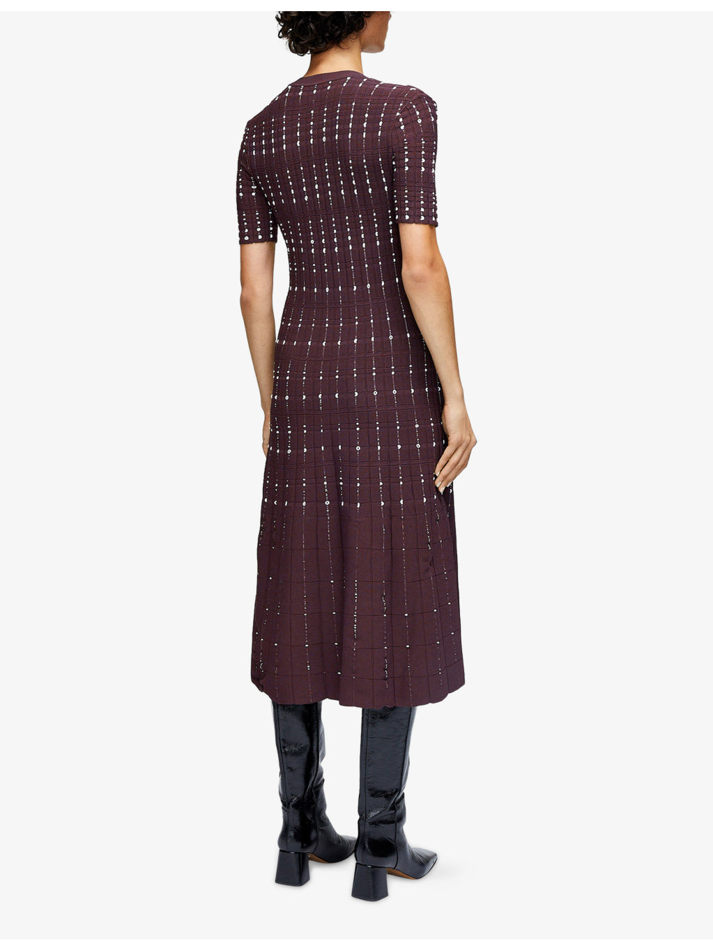 Fragmented Stripe Short-Sleeve Stretch-Knit Midi Dress - 3