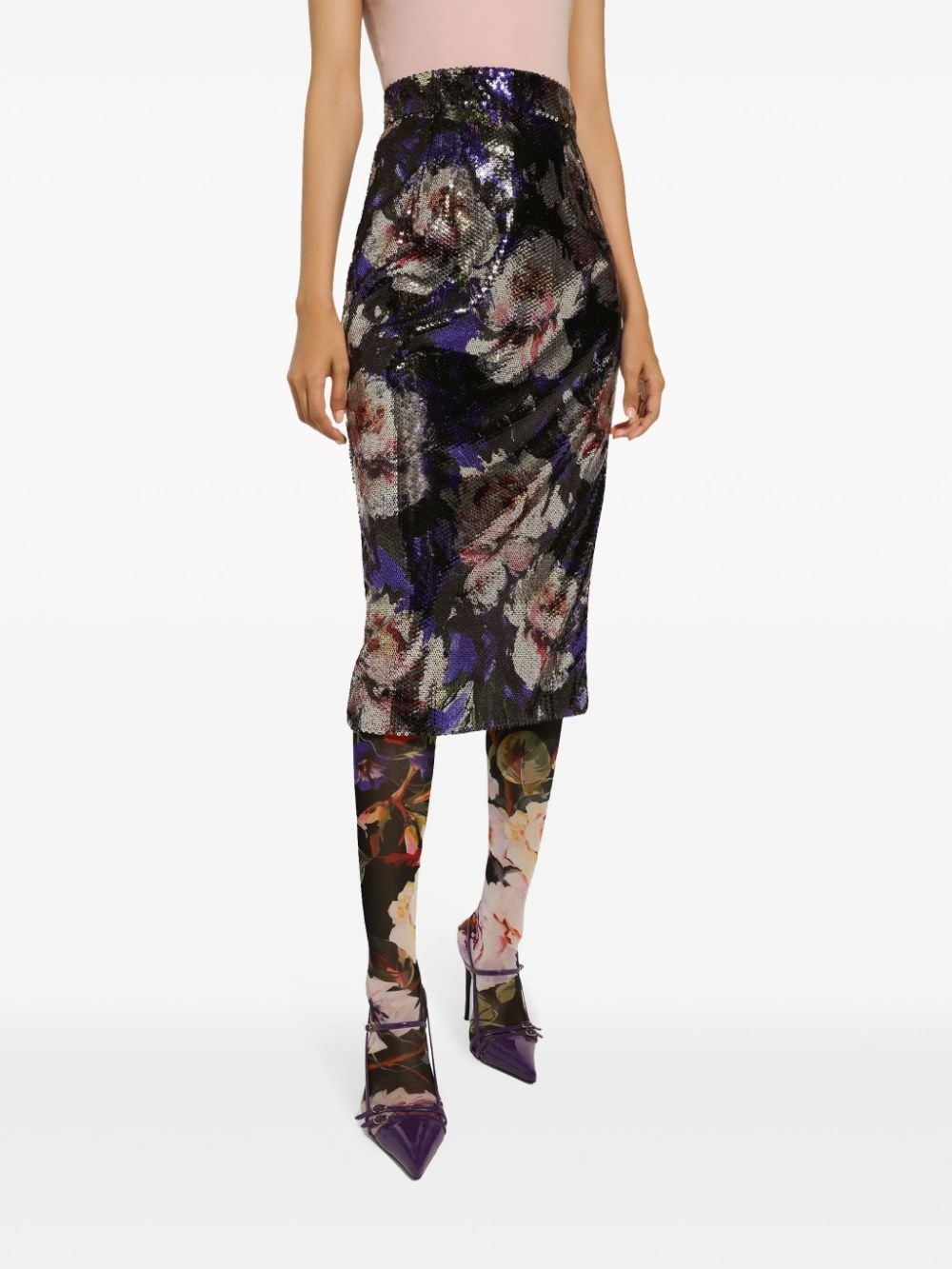 sequin-embellished pencil midi skirt - 5