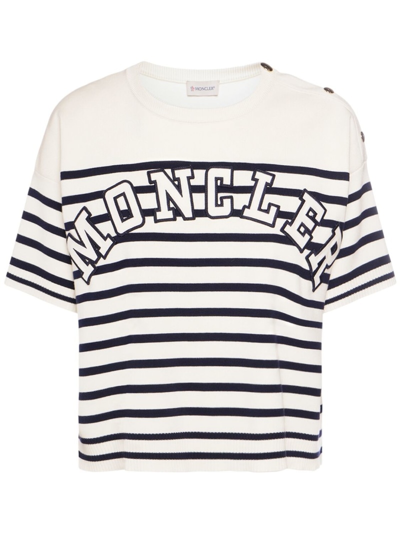 Striped cotton t-shirt w/ logo - 1