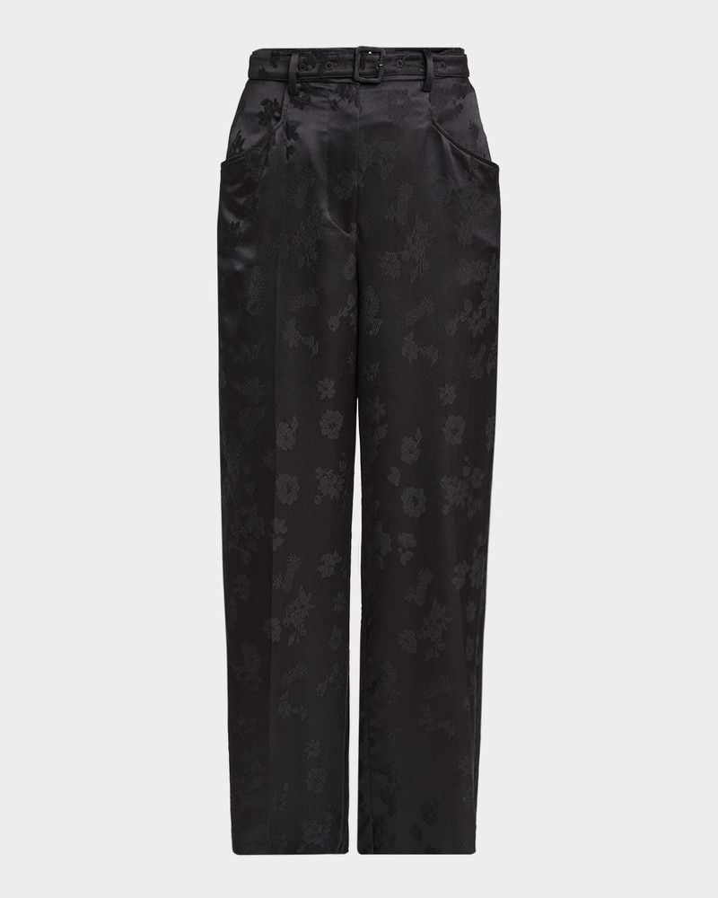 Norman Floral Satin Jacquard Wide-Leg Pants With Belt 1
