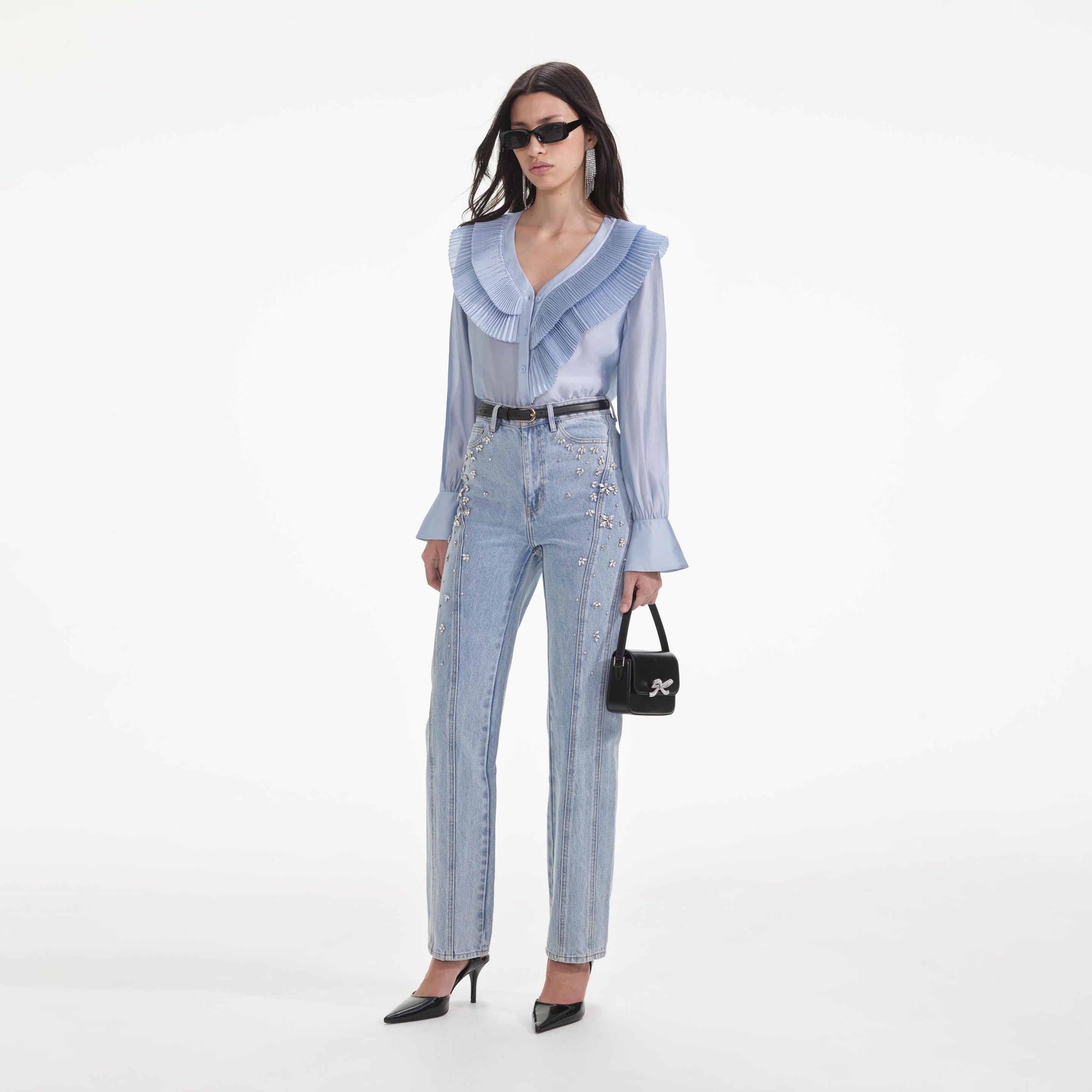 Blue Satin Organza Blouse - 2