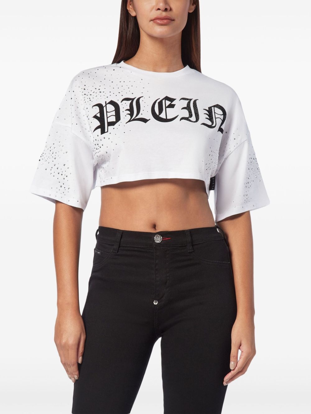crystal-embellished cropped T-shirt - 3