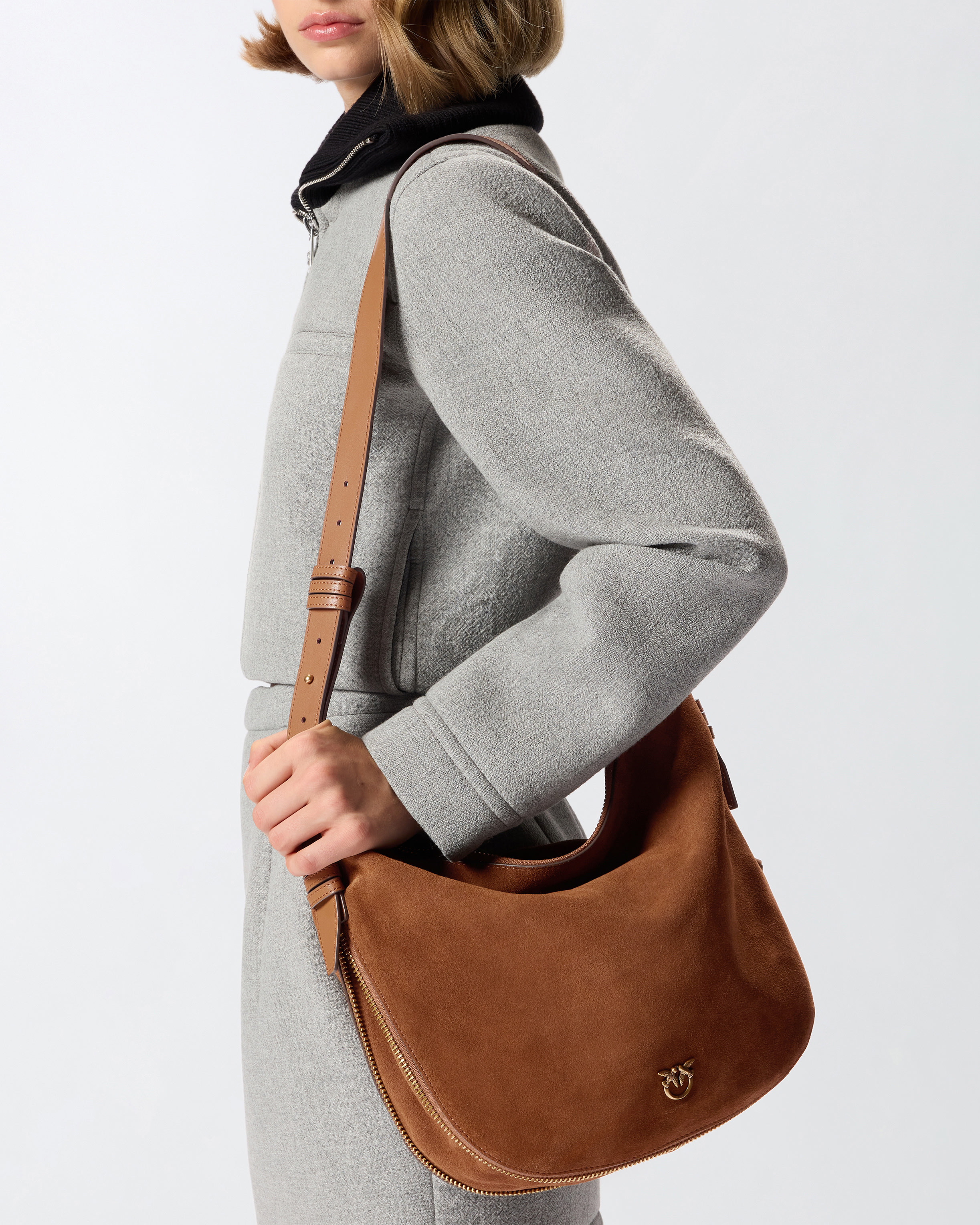MEDIUM SUEDE HOBO BAG WITH LOVE BIRDS LOGO - 6