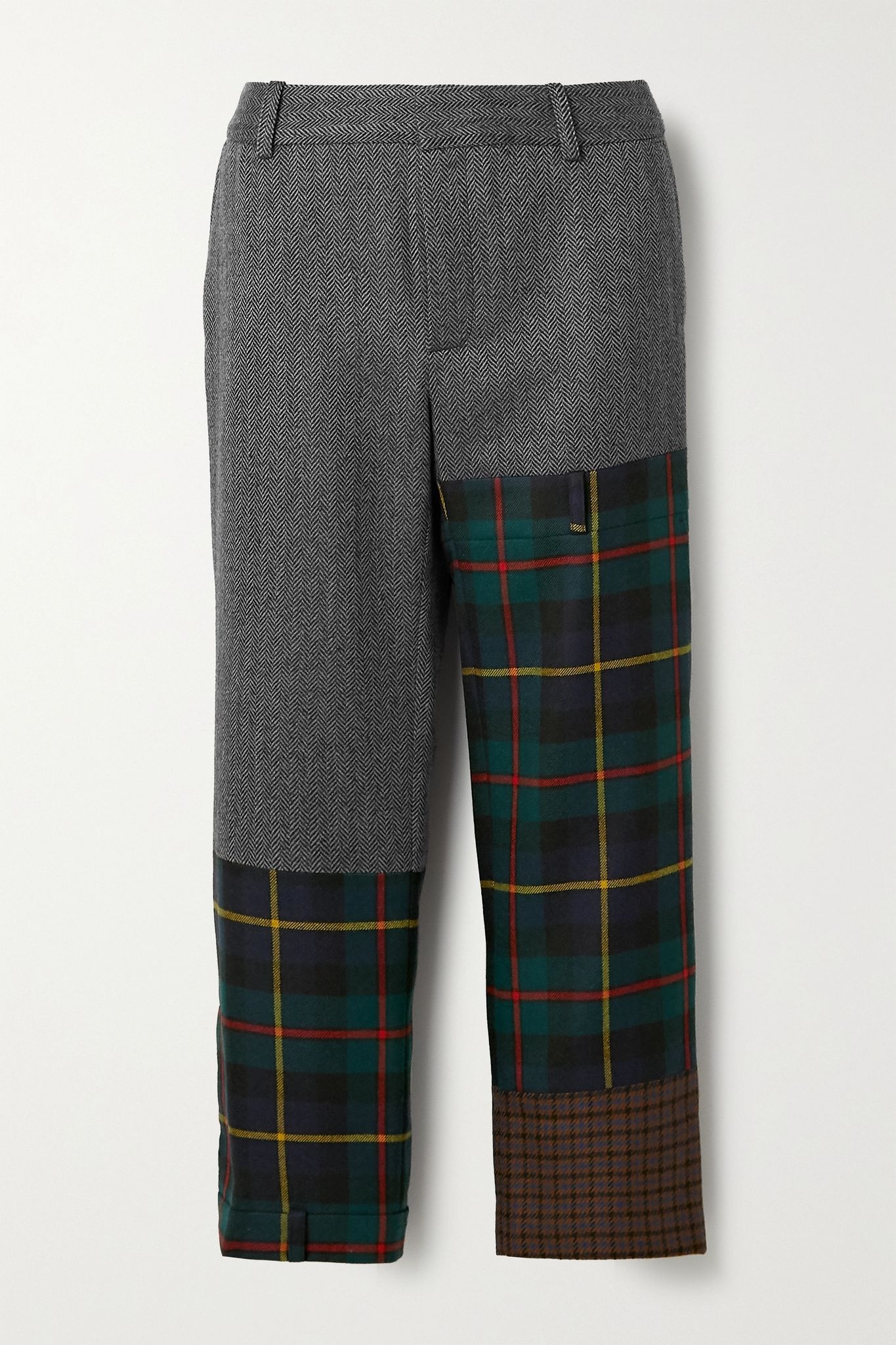 Patchwork wool-blend straight-leg pants - 1