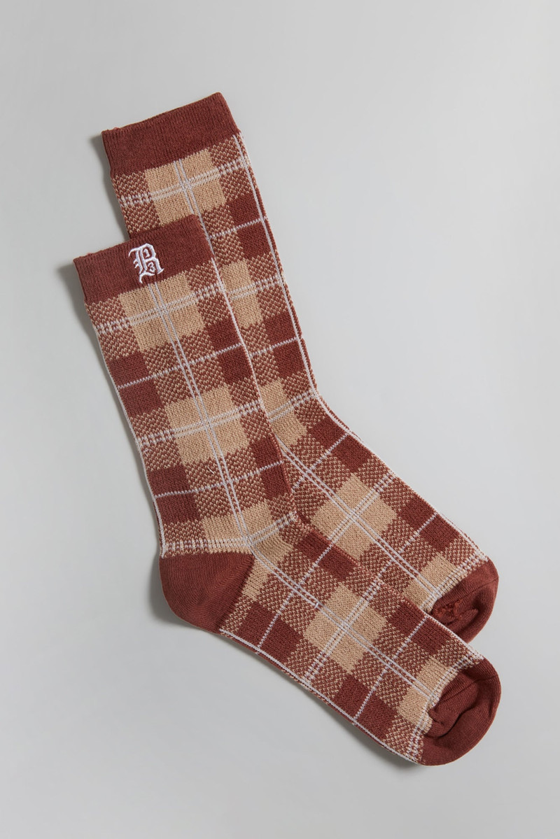 R13 PLAID SOCKS - ECRU/RUST 1