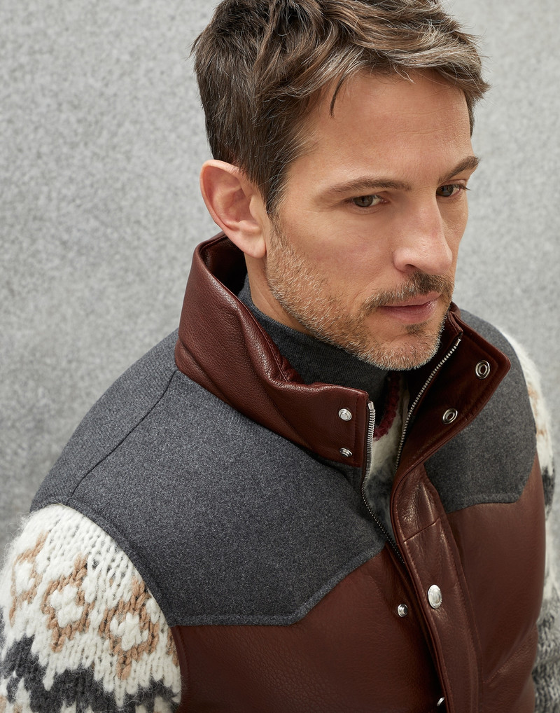 Paneled down vest in grained leather 3