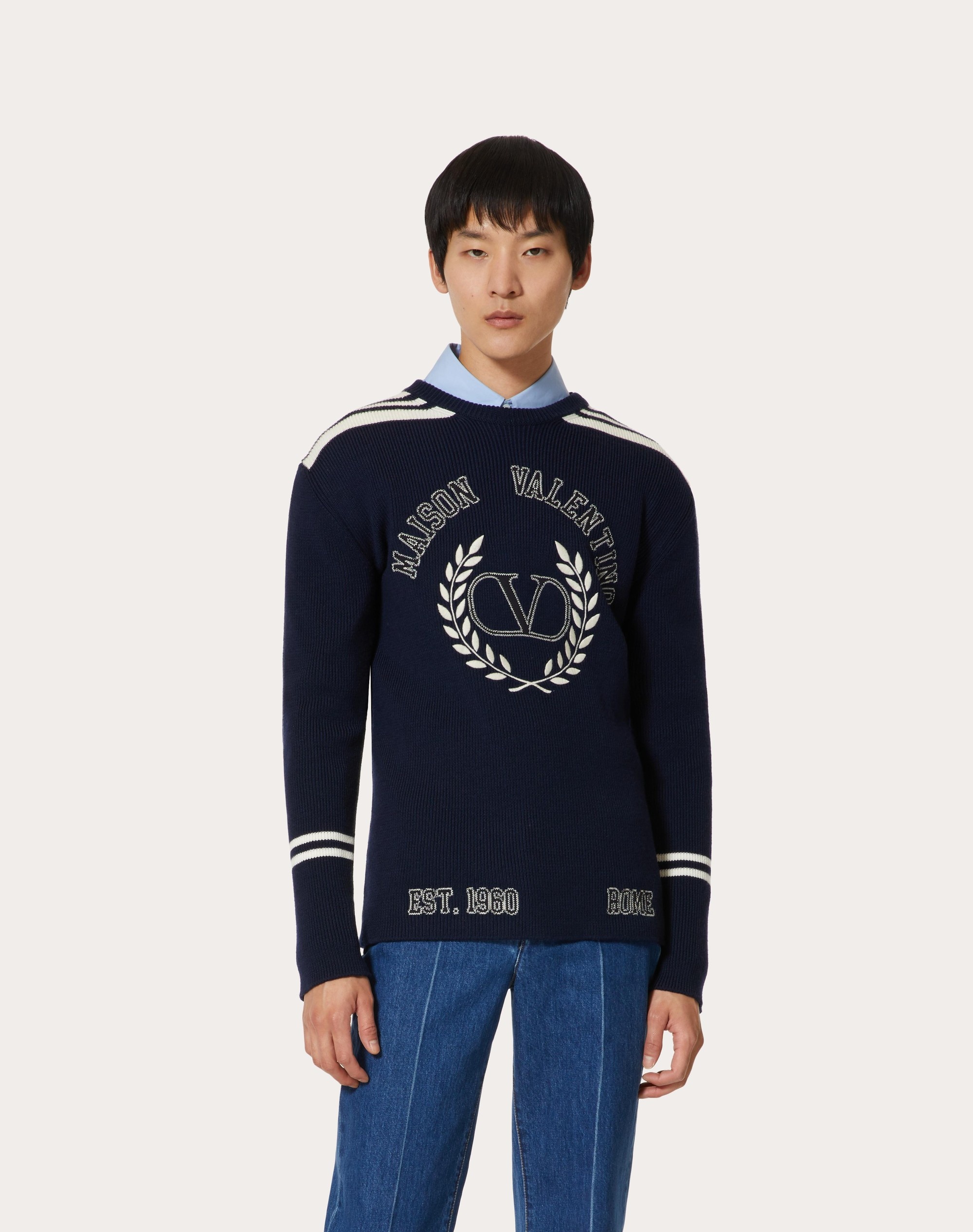 CREWNECK SWEATER IN WOOL WITH MAISON VALENTINO EMBROIDERY - 3