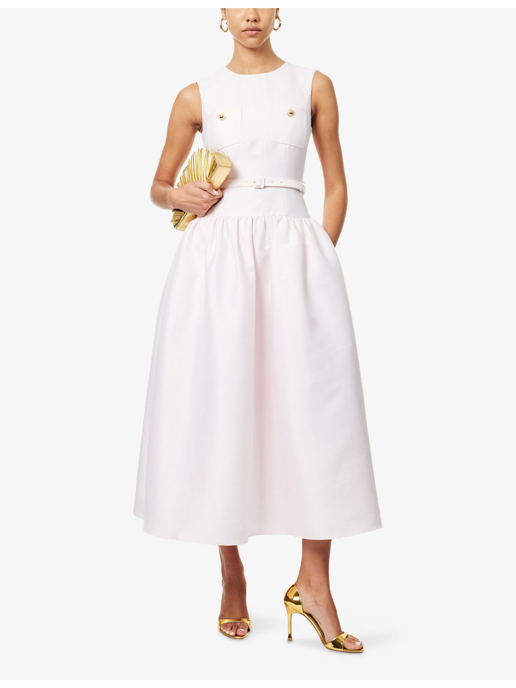 Sleeveless Dropped-Waist Taffeta Midi Dress - 2