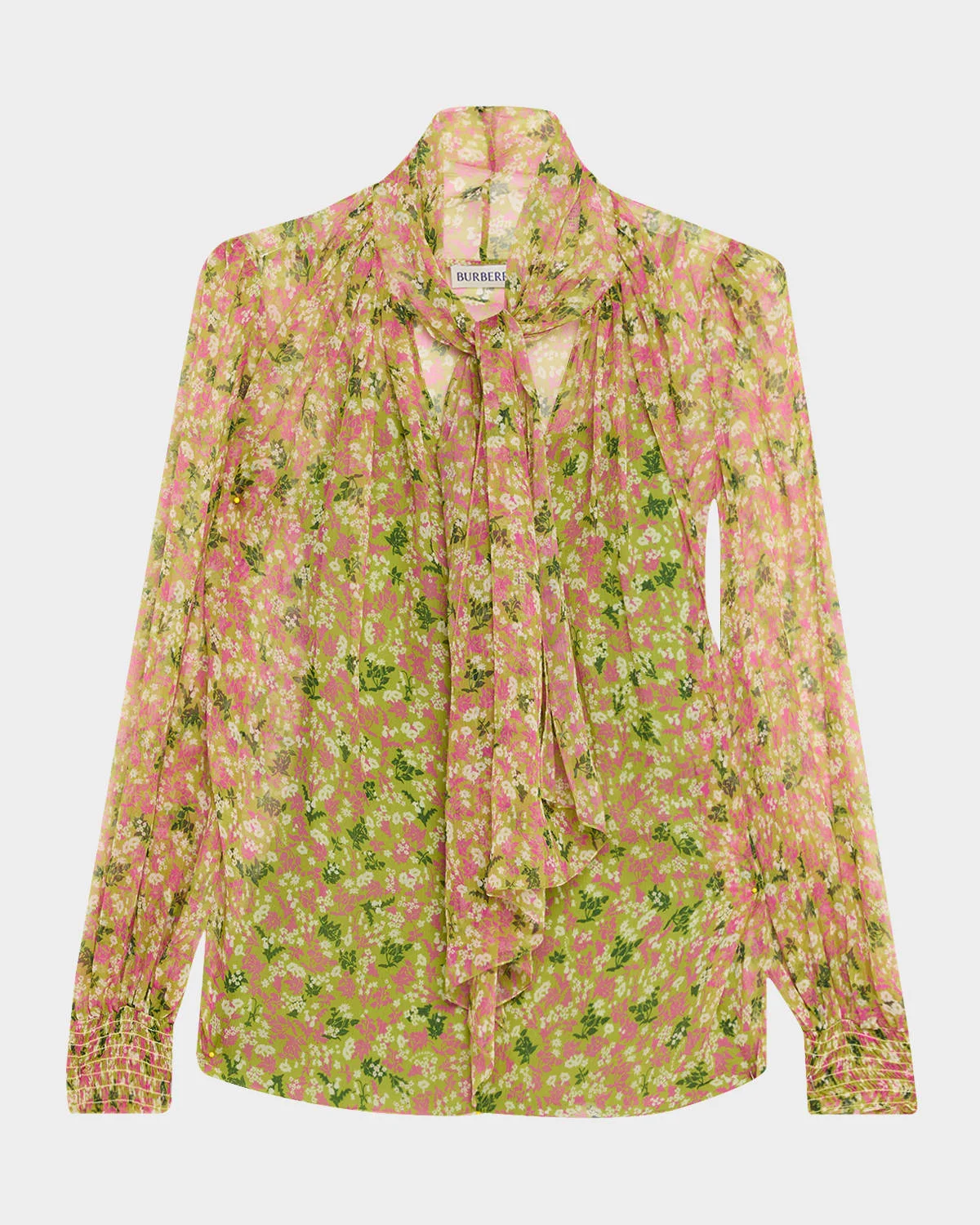 Lila Floral Silk Scarf-Tie Blouse - 1