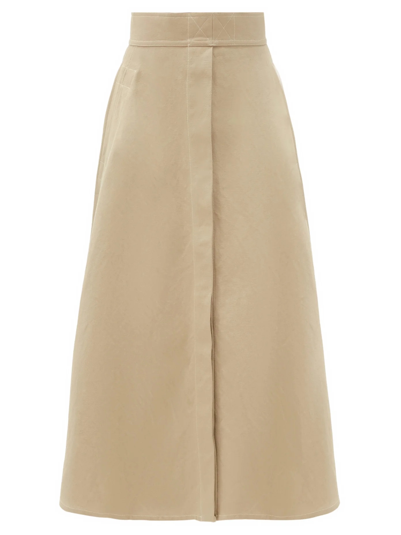 Linen-blend canvas midi skirt - 1