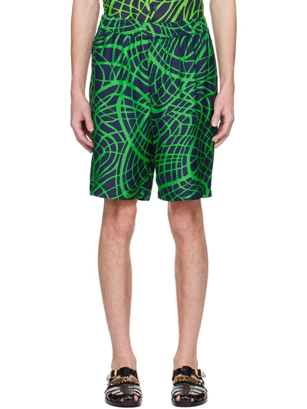 Navy & Green Wave Shorts - 1