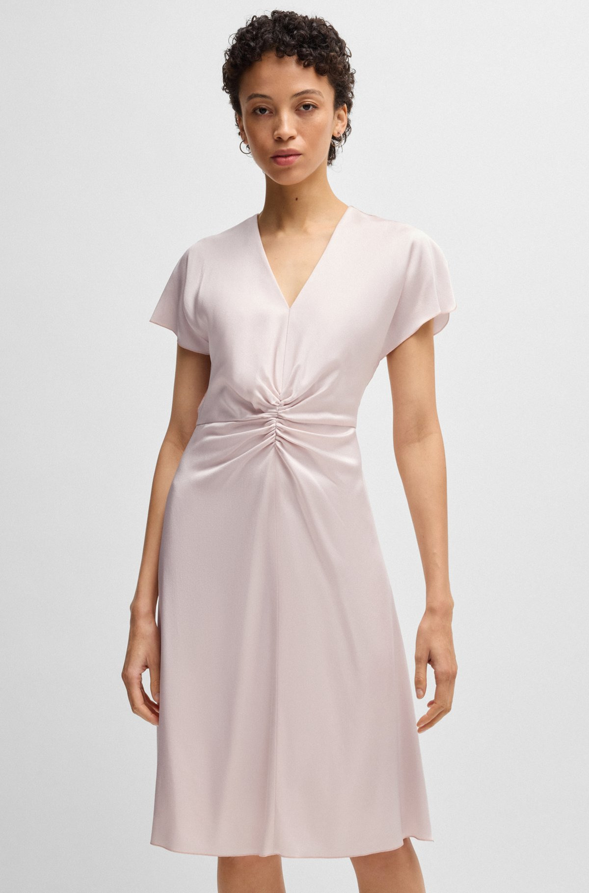 V-NECK DRESS WITH GATHERED WAISTBAND - 6