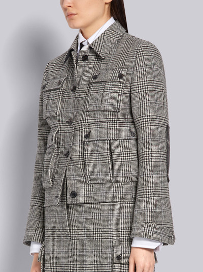 Thom Browne Black and White Prince of Wales Hunting Wool Tweed Unconstructed 4-Pocket Harrington Jacket outlook