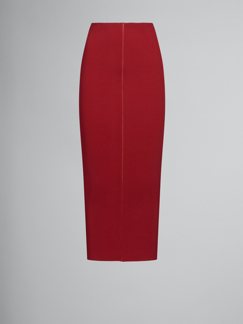 RED RIBBED SHEATH SKIRT 1